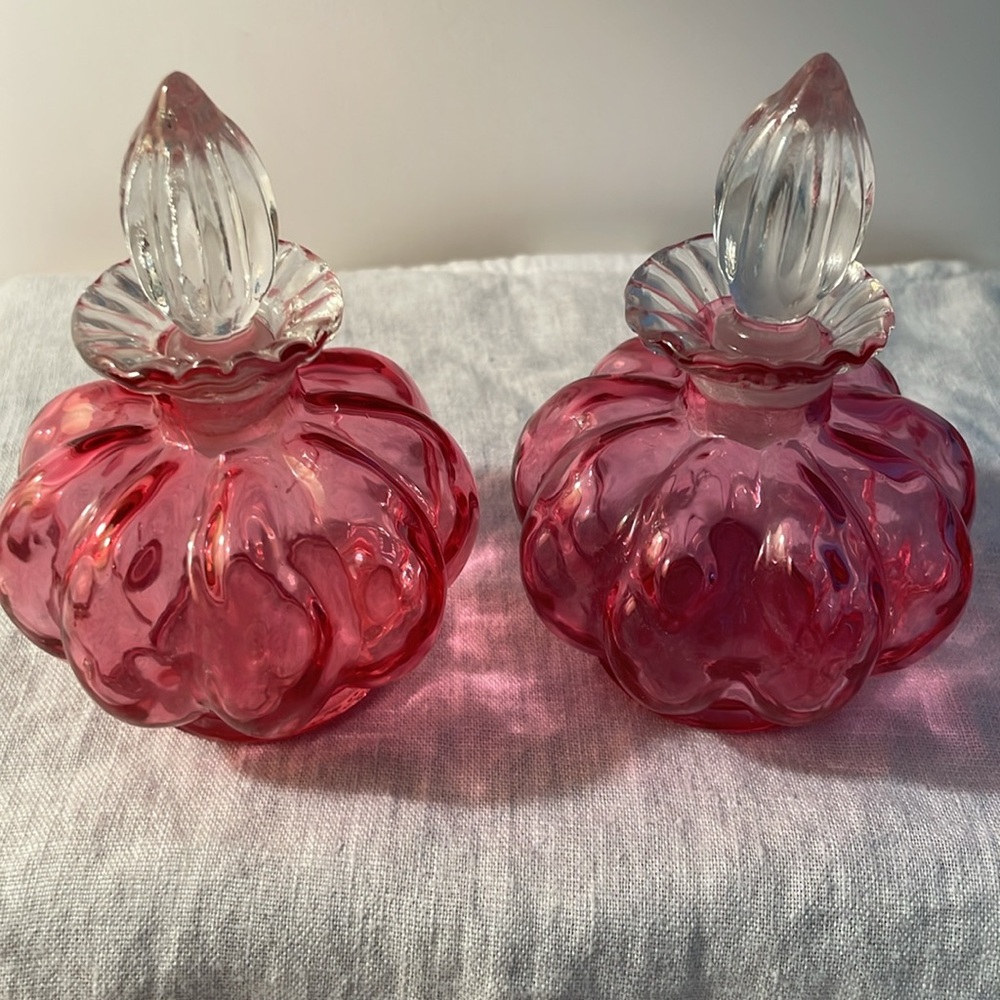 Vintage Fenton Cranberry Glass Perfume bottles and Trinket Box Set - Picture 4 of 5